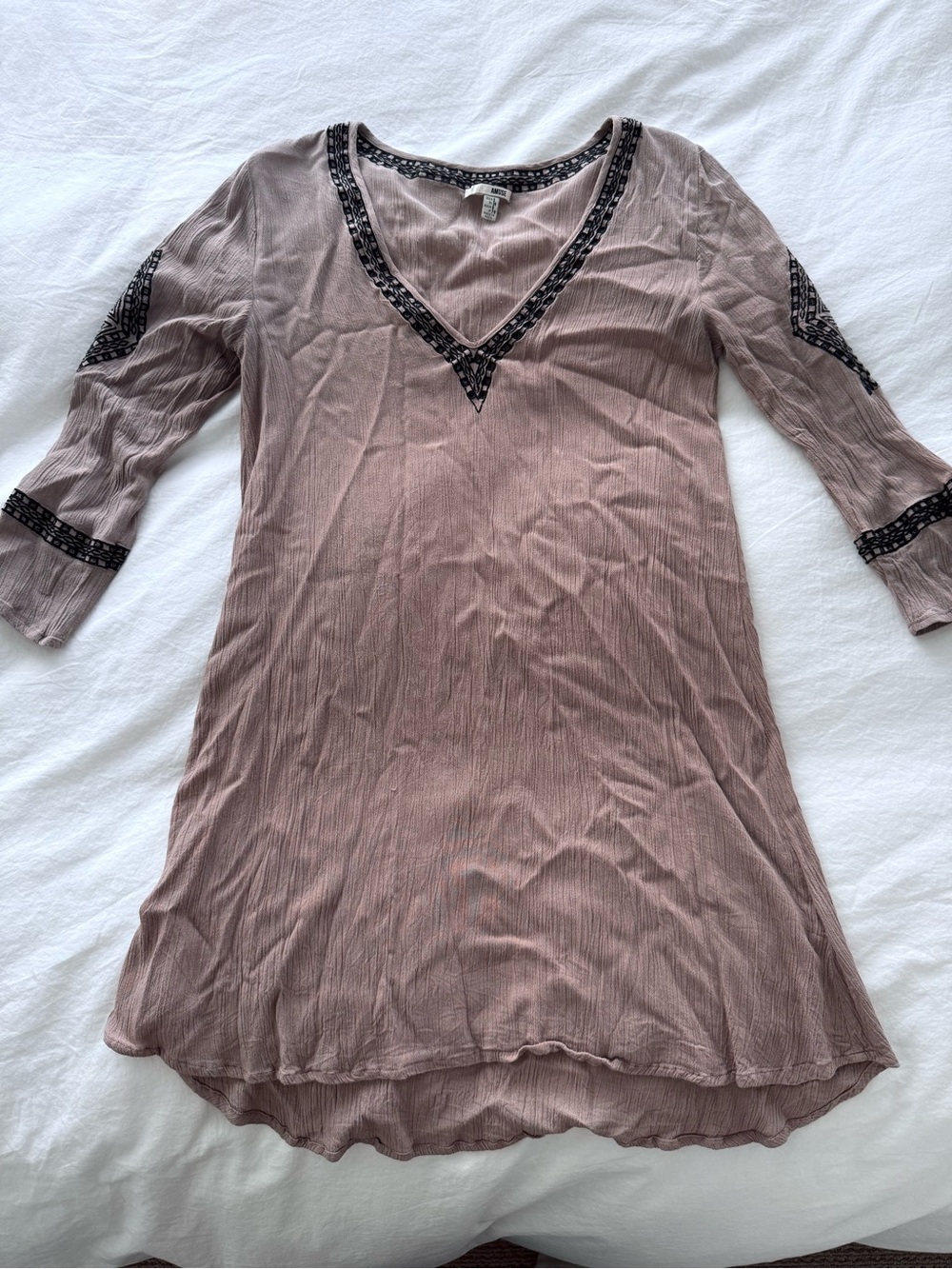 Muse Mauve V-Neck Tunic with Black Embroidered Trim